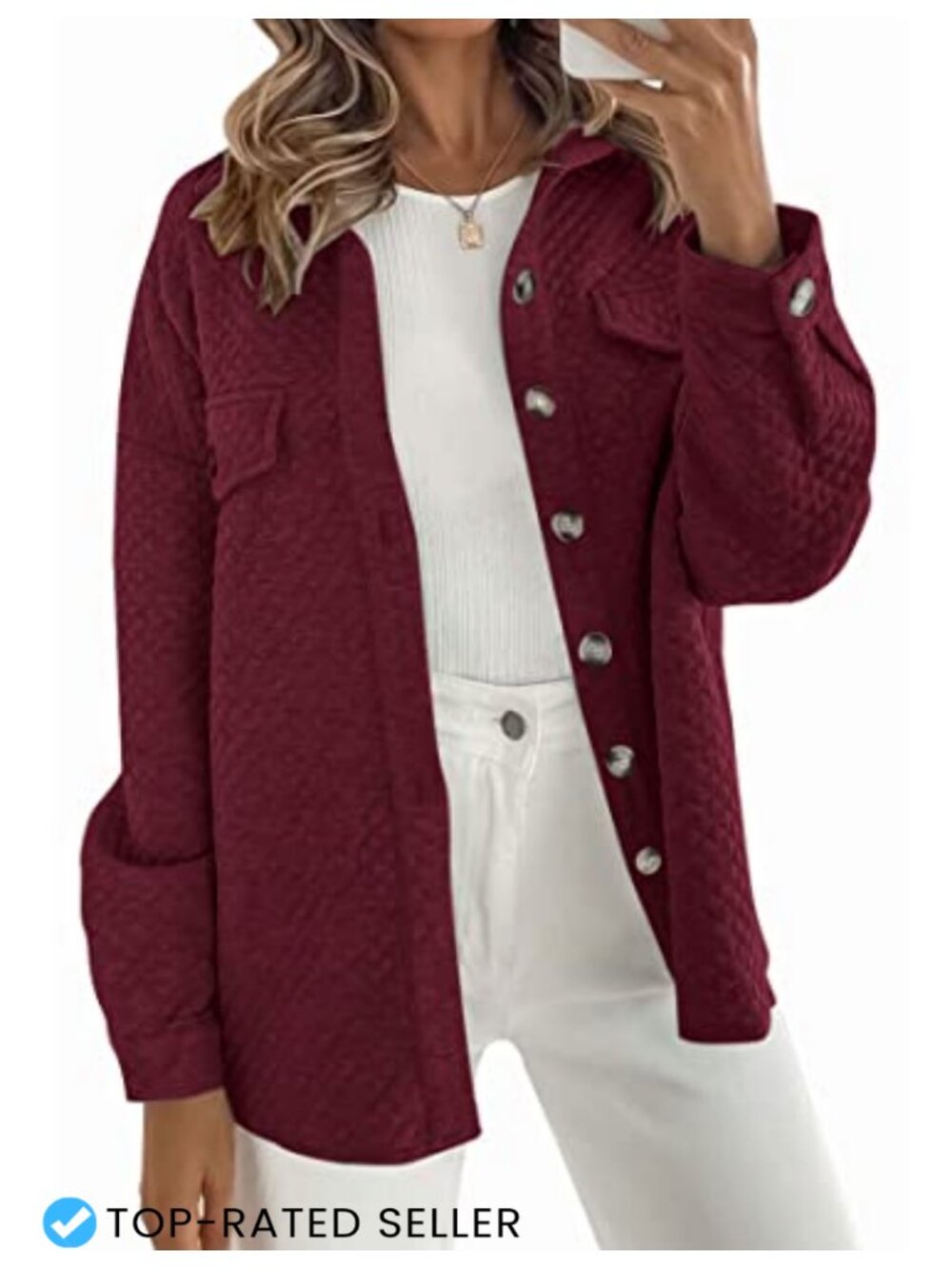 Women's Casual Long Sleeve Button Down Loose Shacket Jacket Coat